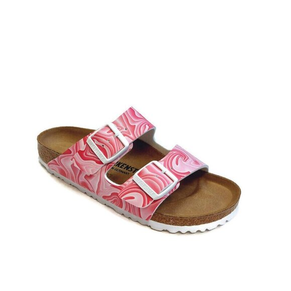 Birkenstock Arizona Birko-Flor Sandals Womens 7 Marble Twirl Fuchsia Tulip Pink - Picture 1 of 9